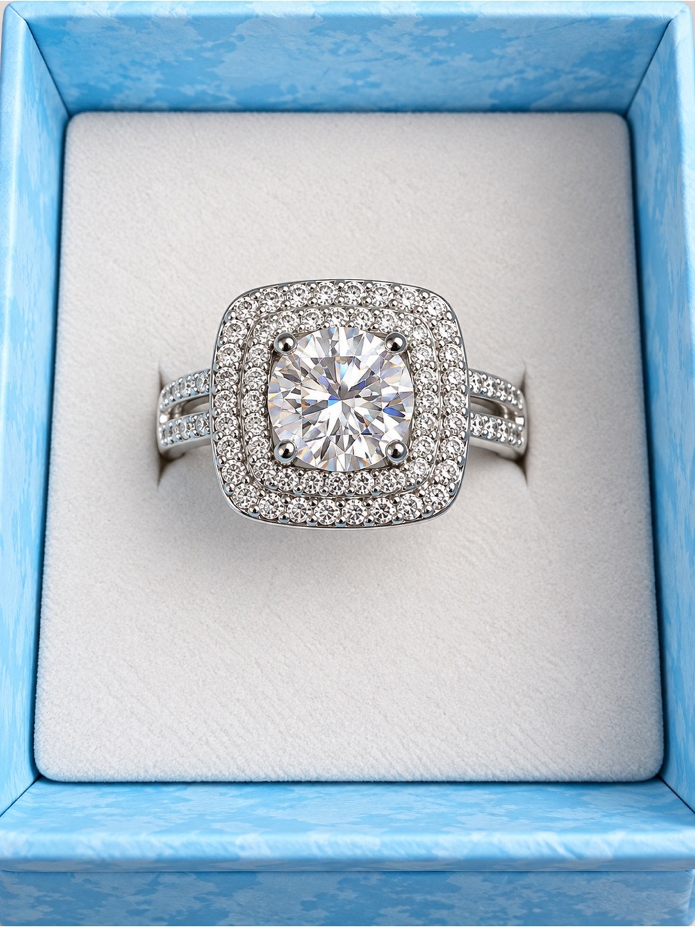 1 CT Moissanite Double-Halo Ring — S925 Sterling Silver — Size 7
